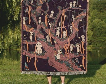 Studio Ghibli Woven Blanket: Kodama Tree Cotton Throw