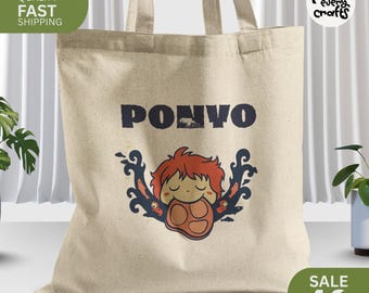 Ponyo Studio Ghibli Cotton Tote Bag – 15x15 Inch Recycled Canvas Accessory