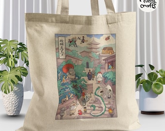 Spirited Away Cotton Tote Bag: Studio Ghibli Anime Shopper (15x15 inches)