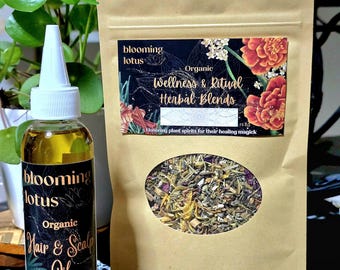 Kruidenhaargroeibundel | Botanische theespoeling + kweekolie | Loconderhoud | Natuurlijke genezing van de hoofdhuid |
