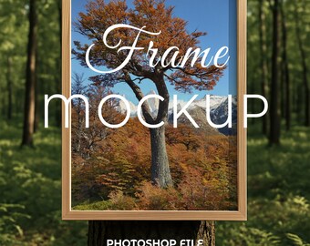Maqueta de marco para póster de naturaleza forestal, escena minimalista (PSD)
