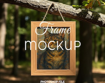 Maqueta de marco con escena de bosque, póster de naturaleza, plantilla PSD (descarga digital)