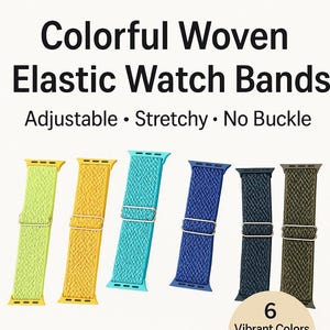 Apple Compatible Colorful Adjustable Woven Elastic Watch Band – Soft, Stretchy, Buckle-Free Strap (Fits Series 1–8, Not Ultra)