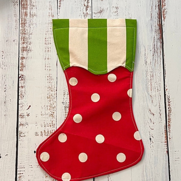 Christmas stockings.  Red and green polka dots.  Very cute and whimsical