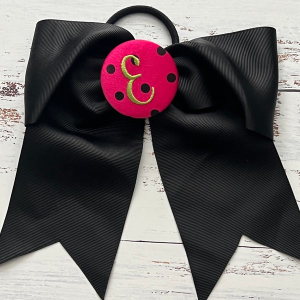 Black and Pink bow with "E"!  Adorable pony O bow for that special occasion, birthday, school pics and more!