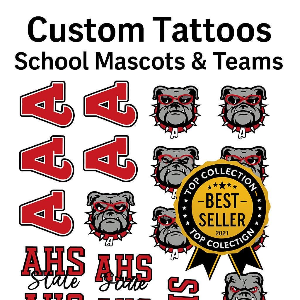 Custom Temporary Tattoos: School Mascot, Face Tattoo, Personalized Design