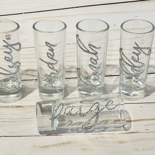 Personalized bling embellished shot glass!  Bling rhinestones add sparkle for Girls weekend, Weddings, Birthdays, any Celebration!