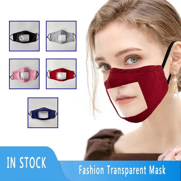 Clear view face masks - Black, Gray Pink Red Navy - clear mouth face masks! Bulk masks