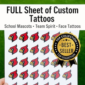 FULL SHEET Custom Temporary Face Tattoos: School Mascot, Team Spirit (8x10 Full Sheet, 1in Tattoos)