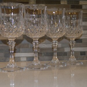 Cristal d’Arques Longchamp klare Wein-Wasser-Kelche | Vintage französische Kristallgläser Stemware Barware