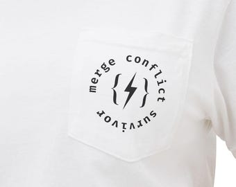 Merge Conflict Survivor Shirt | Developer Pocket Tee | Funny Coding Humor Shirt | Coworker Programmer Gift