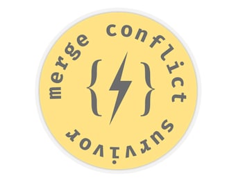 Merge Konflikt Überlebende Aufkleber | Technikwitze | Insiderwitz für Programmierer, Datenwissenschaftler und Entwickler