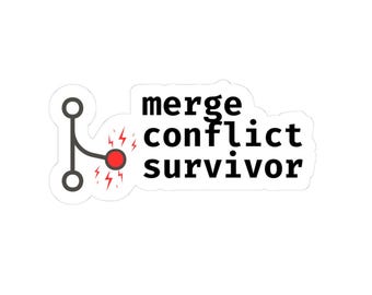 Merge Konflikt Überlebender Kussschnitt Aufkleber, transparent oder weiß, Tech Dev Programmierer Humor