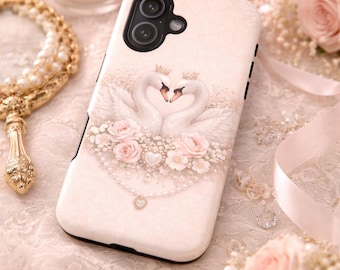 Swan Heart Phone Case | Romantic Swan Pair Floral iPhone Case