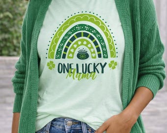 One Lucky Mama Rainbow T-Shirt | St. Patrick's Day Shamrock Tee