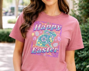 Happy Easter Bunny Tee | Pastel Floral Egg Design