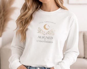 Aligned & Untethered moon floral graphic Long Sleeve Tee | spiritual celestial design