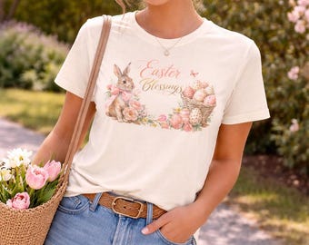 Easter Bunny with Floral Basket Tee | Pastel Easter Eggs, Spring