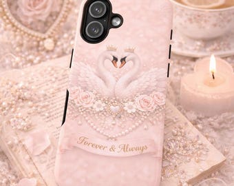 Swan Romance Forever & Always Phone Case | Tough Case, Pink Floral Lace