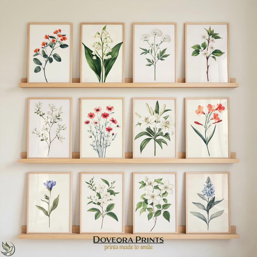 12 Vintage Botanical Prints Set Digital Download Floral Wall Art ...