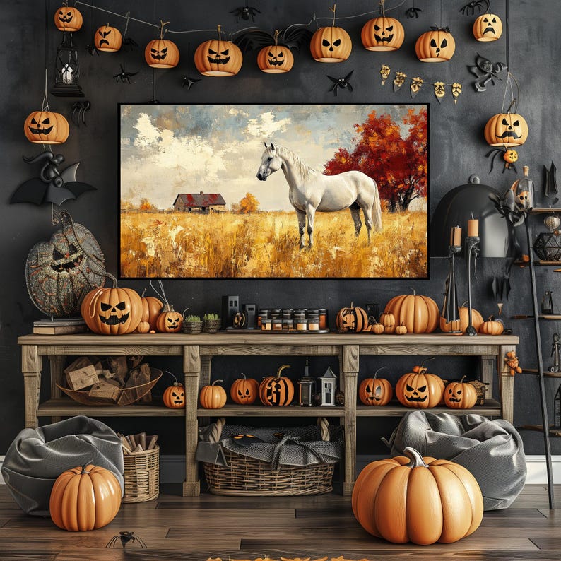 White Horse Painting Samsung Frame TV Art, Vintage Equestrian Country ...