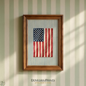 Rustic American Flag Digital Print, Watercolor Patriotic Wall Art, 4th of July Decor, Farmhouse US Flag Printable - S01-335