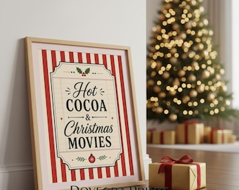 Hot Cocoa Christmas Movies Wall Art Digital Print | Vintage Holiday Sign | Cozy Winter Wall Art Decor | Printable Hot Chocolate Art- S01-557