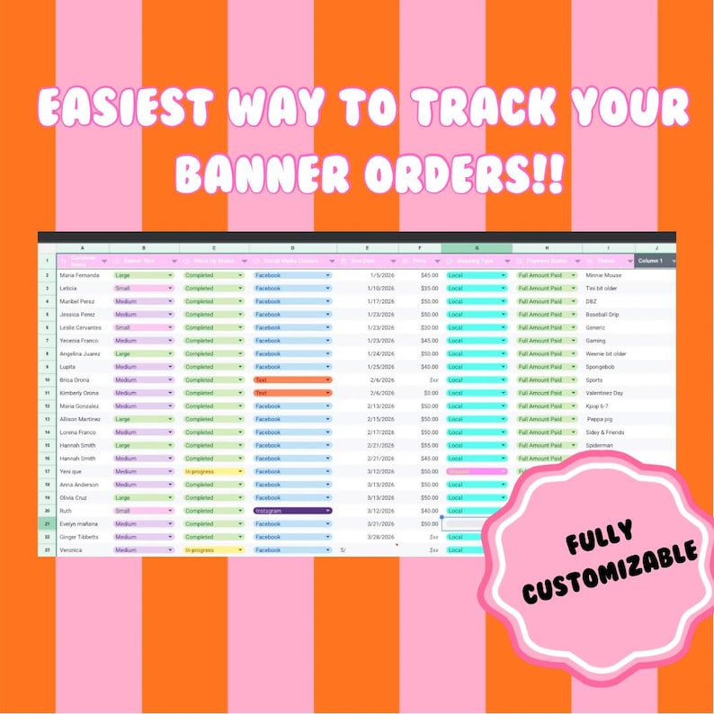 Custom Banner Order Tracker Spreadsheet | Small Business Organizer ...