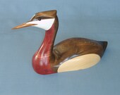 Hand carved Red-necked Grebe Duck Decoy woodcarving by Robert Kelly
