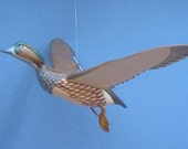 Hand carved Flying Wood Duck hen Decoy Duck Robert Kelly Woodcarving