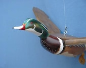 Hand carved Flying Wood Duck Drake Decoy Duck Robert Kelly Woodcarving