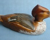 Hand carved Hooded Merganser Hen Decoy Wood Carving by Robert Kelly