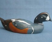 Hand carved Harlequin drake Decoy woodcarving by Robert Kelly