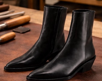 Botas de tacón cubano con punta puntiaguda para hombre hechas a mano