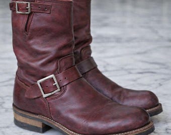 Handmade men maroon biker boots, formal monk work boots