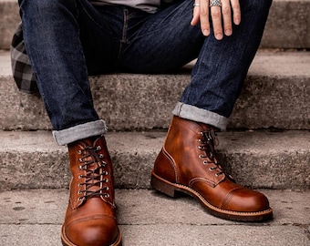 Handgefertigte braune Lederstiefel für Herren, formelle Stiefeletten für Herren