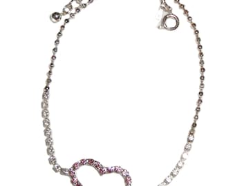 Tobillera vintage Avon 2003 con cadena brillante y detalle de corazón de diamantes de imitación / Rosa