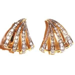 Vintage Kenneth Jay Lane (KJL) Avon 2005 “Shimmering Rhinestone Clip Earrings” ~ marcasites, CZ accents