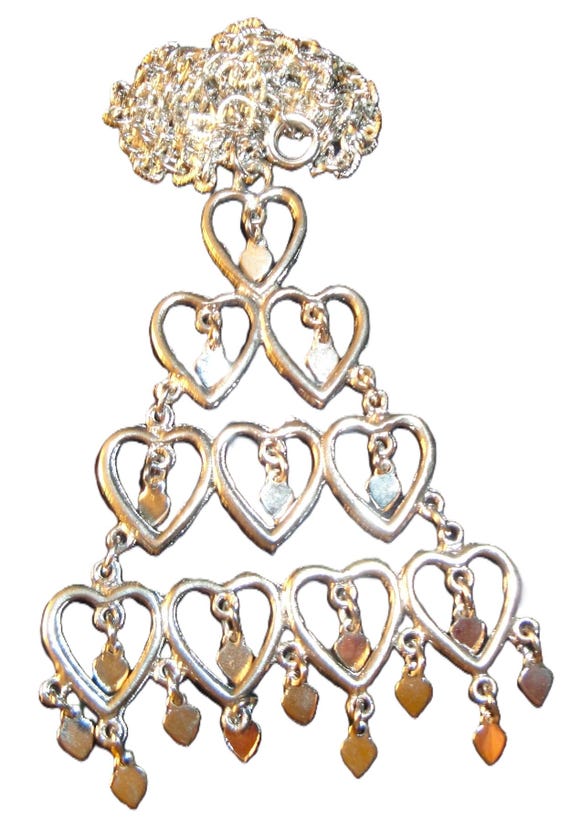 Vintage Silver-tone Triangular Pattern Cascade of… - image 2