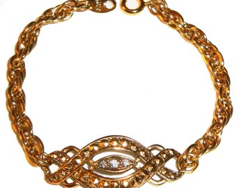 Vintage Avon 1992 “Heirloom Classic Bracelet” ~ gold-tone marcasites, rhinestone accents