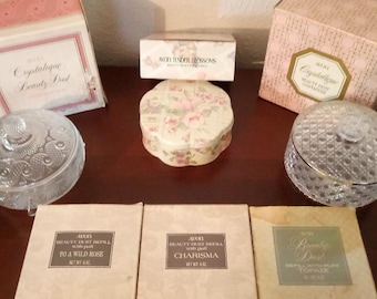 Vintage Avon Beauty Dust Containers with Fragrant Refills (3-Piece Set)