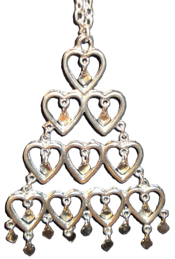 Vintage Silver-tone Triangular Pattern Cascade of… - image 1