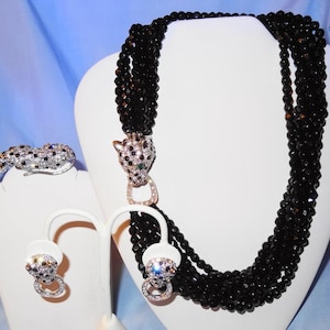 Vintage Avon KJL Panther Necklace, Brooch, Earrings Set