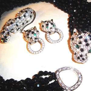 Vintage Avon KJL Panther Necklace, Brooch, Earrings Set