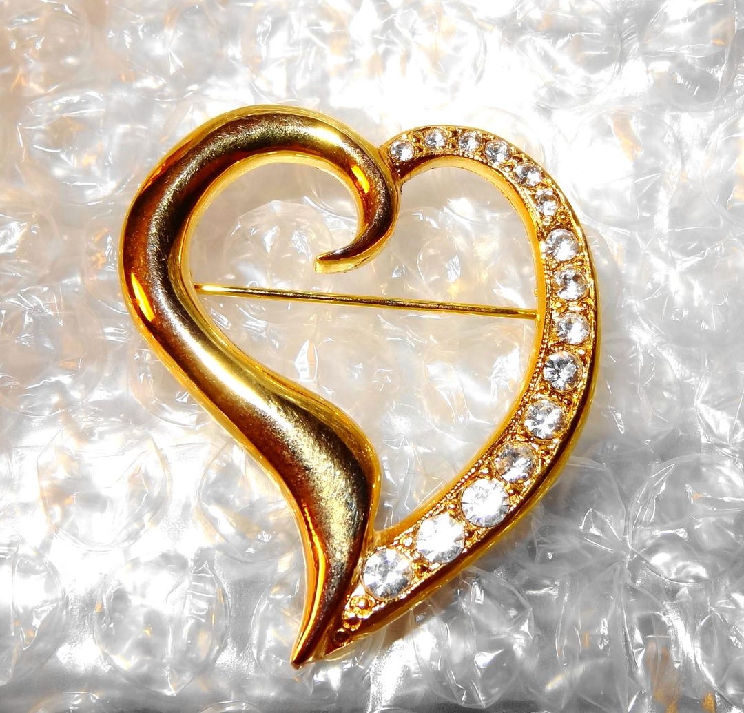Vintage Open-heart Pin With Various Sized Rhinestone Accents - Etsy