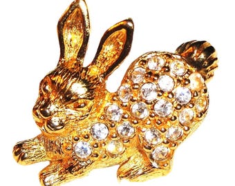 Vintage Avon 1992 “Rhinestone Bunny Pin” ~ body studded with rhinestone accents