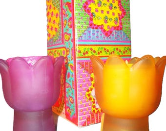 Vintage Avon 1971 “Floral Medley Perfumed Candles” ~ frosted glass candle holders with fragrant candles
