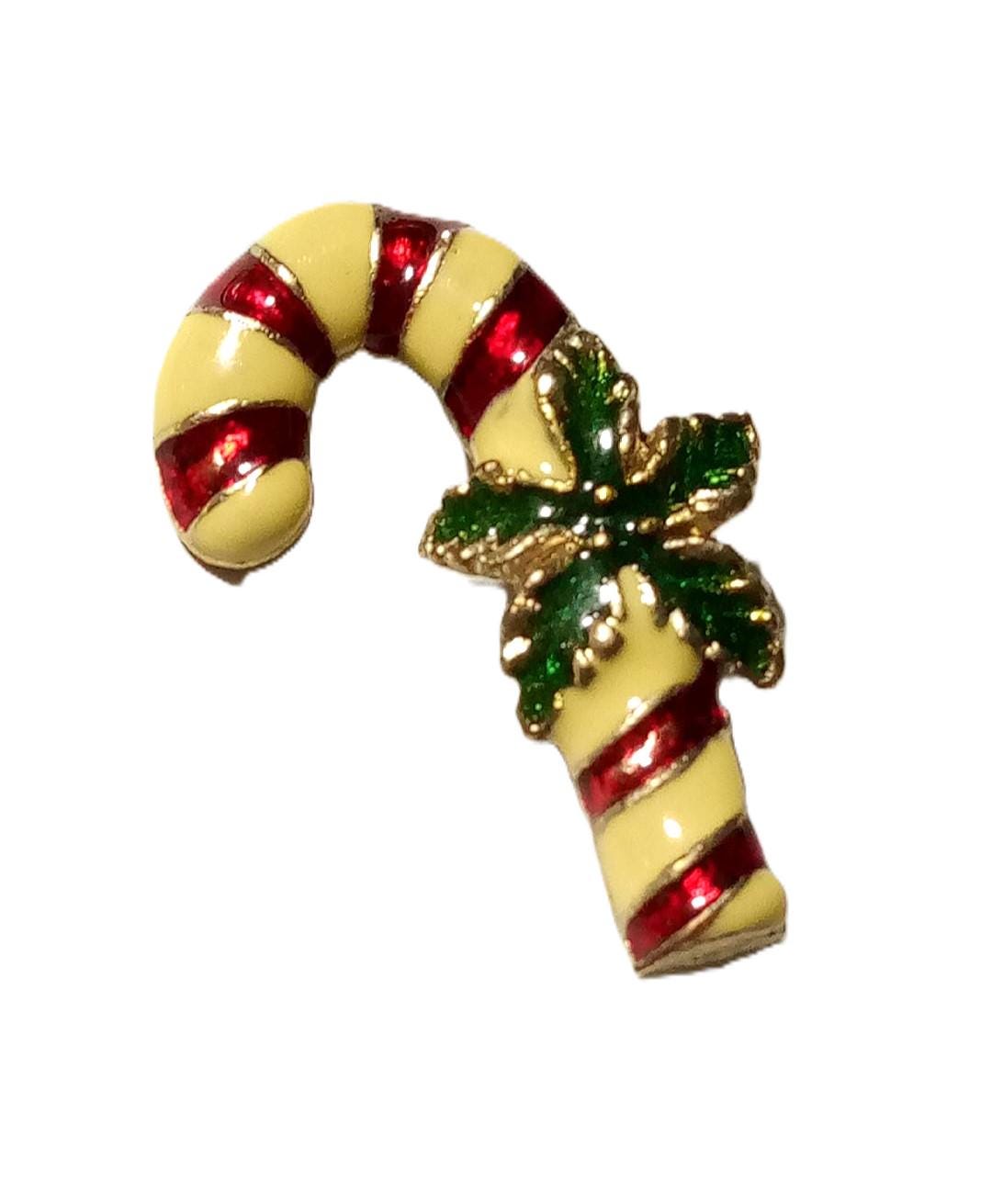 Vintage Enamel Candy Cane Pin/brooch With Green Holly - Etsy