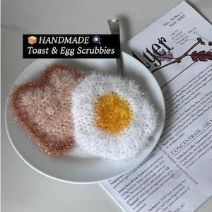 Toast & Egg Crochet Scrubbies – Handmade Reusable Dish Scrubbies Set | Cute Gift Idea | Kitchen Decor