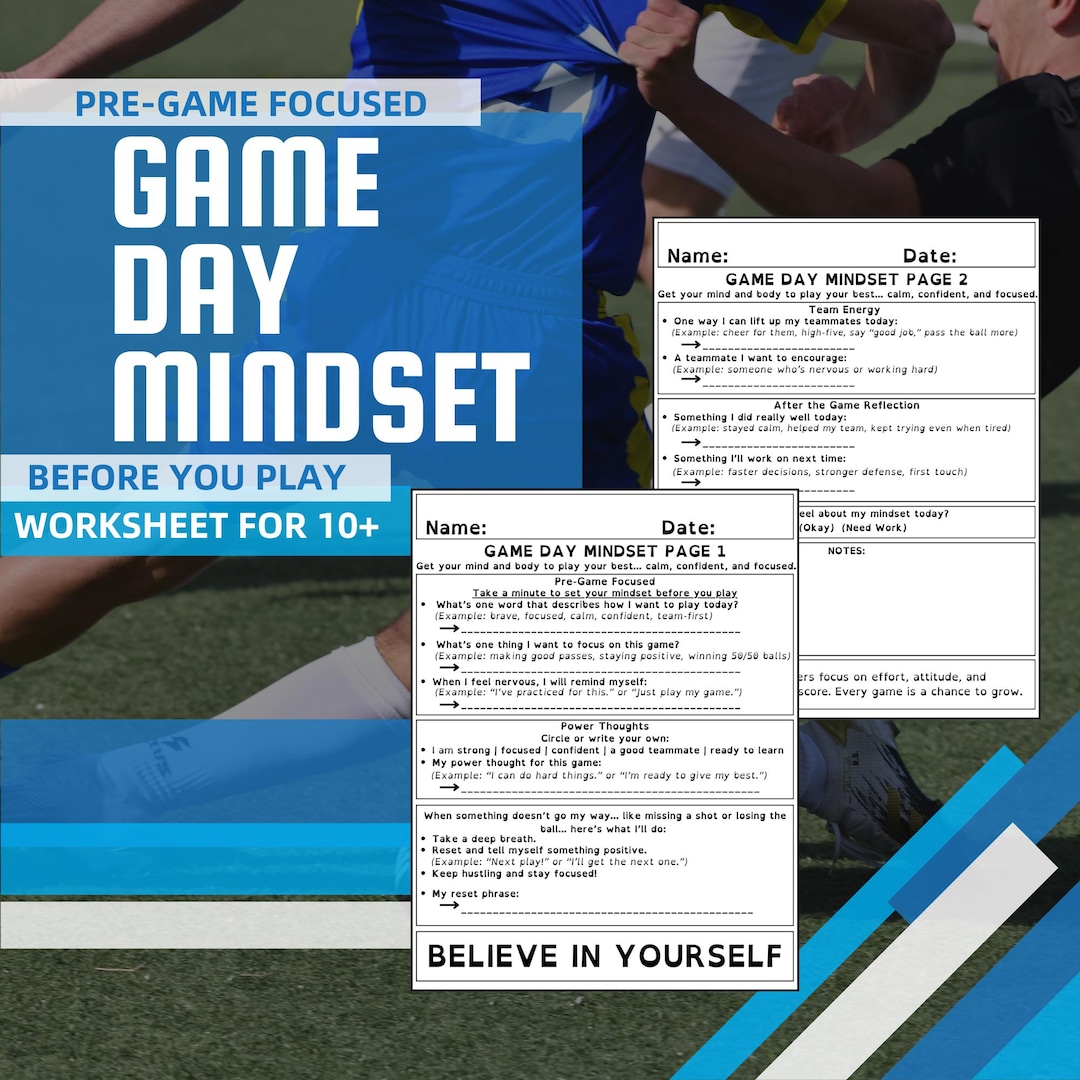 Post Game Reflection Game Day Mindset Worksheet | Pre & Post Game Reflection (PDF) - Etsy